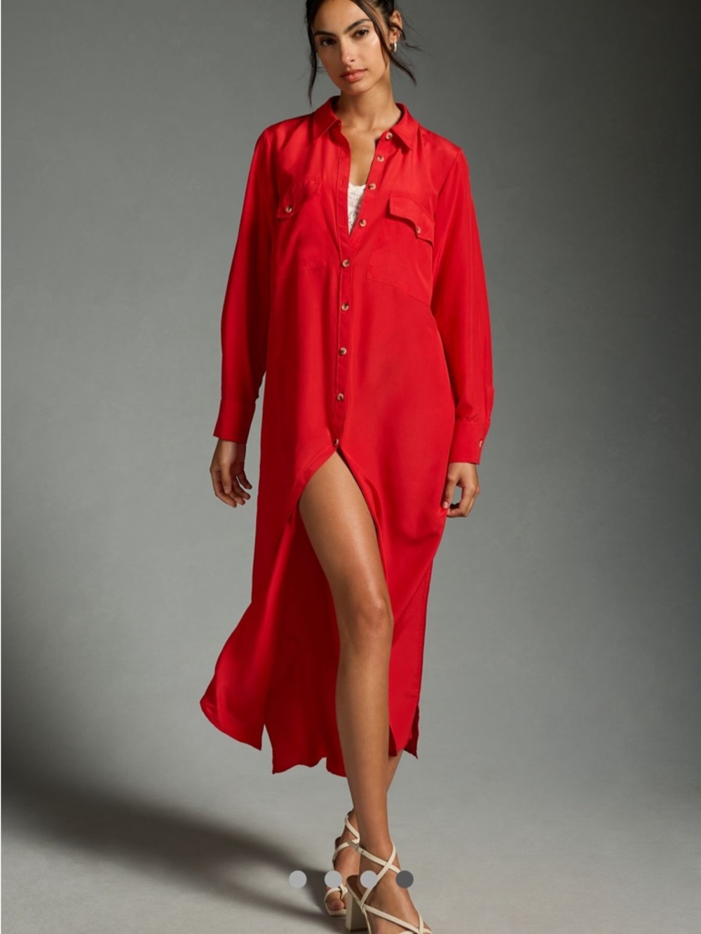 Anthropologie Silk Red Button-Front Dress